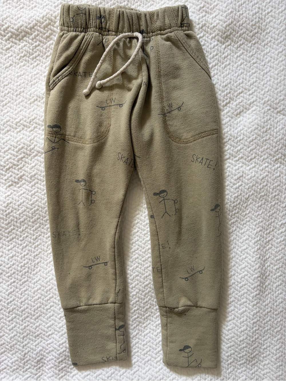 Little Wedgies Olive Green Skate Print Jogger Sweatpants